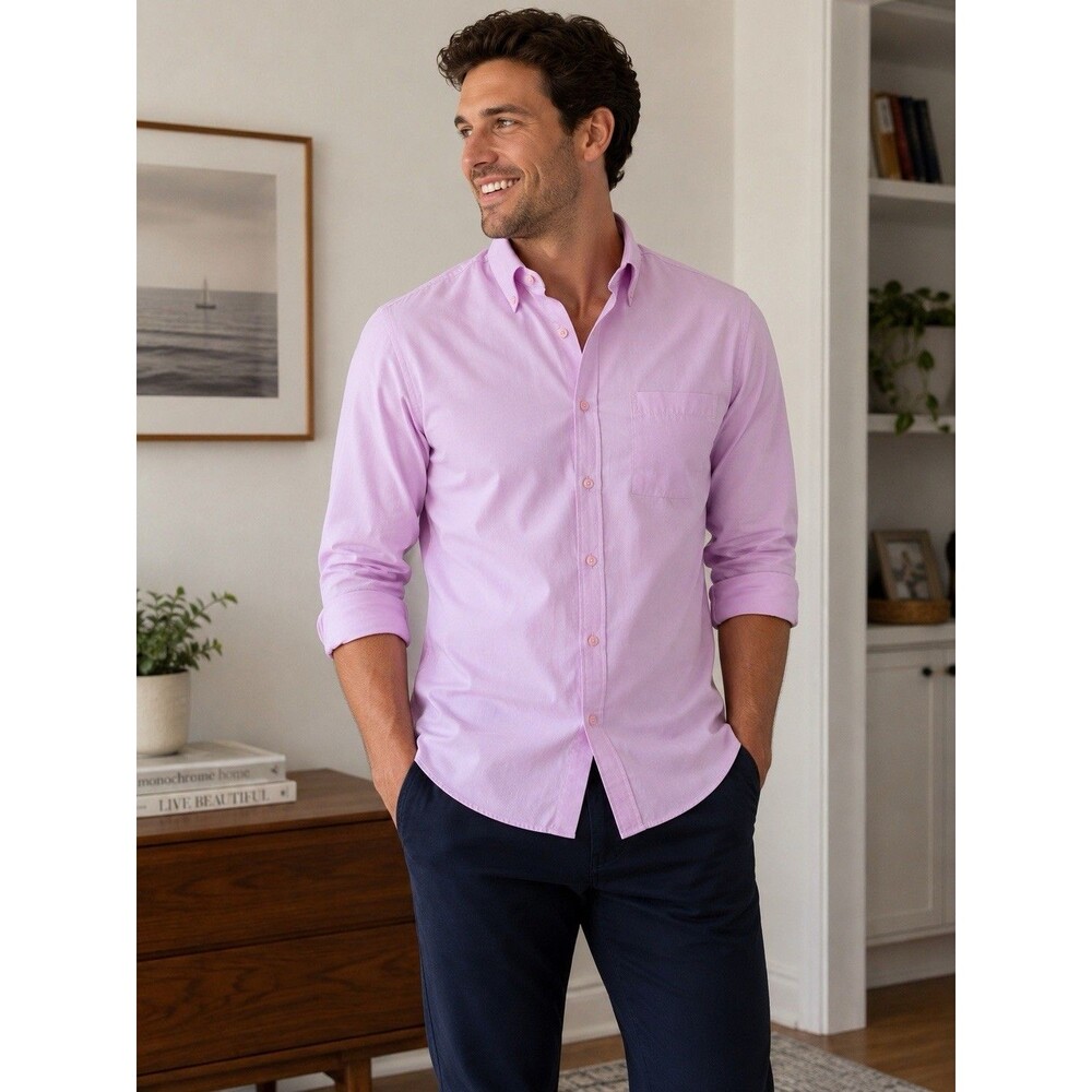 Pierre Cardin Slim Solid Pink Dress Shirt Cotton/Poly 15-15 1/2 32/33 M